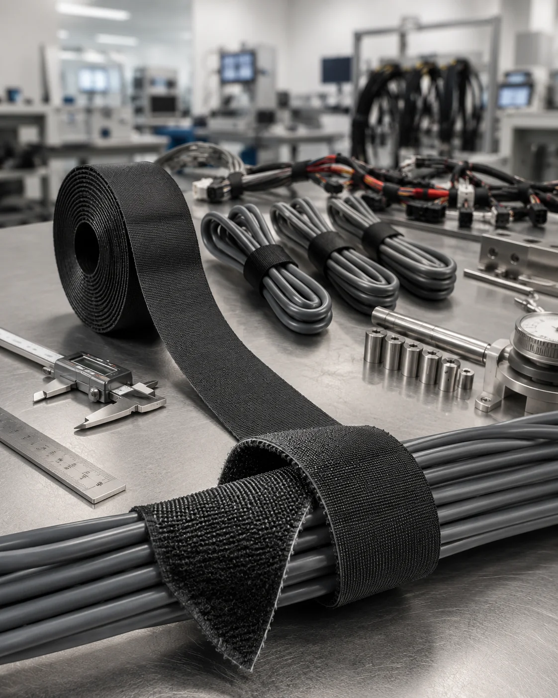 Flexwrap back-to-back hook and loop tape close-up for reusable cable fastening